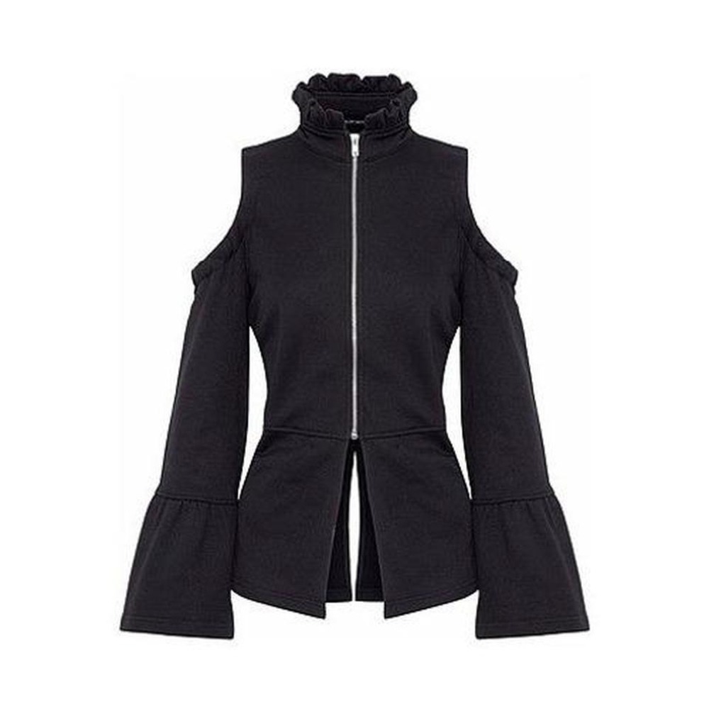Walter Baker Black Cold Shoulder Ruffle Sleeve Zip Up Jacket XS